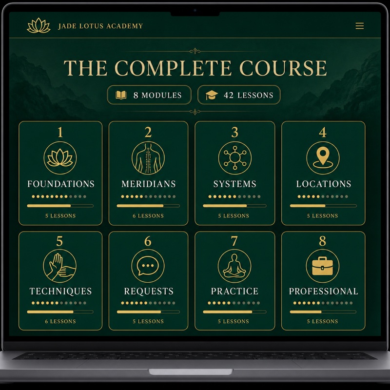 The complete course: 8 modules and 42 lessons in the Jade Lotus platform