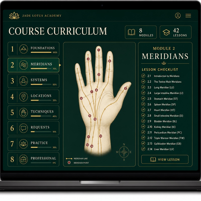 Inside the program: course dashboard with modules, lessons and point maps