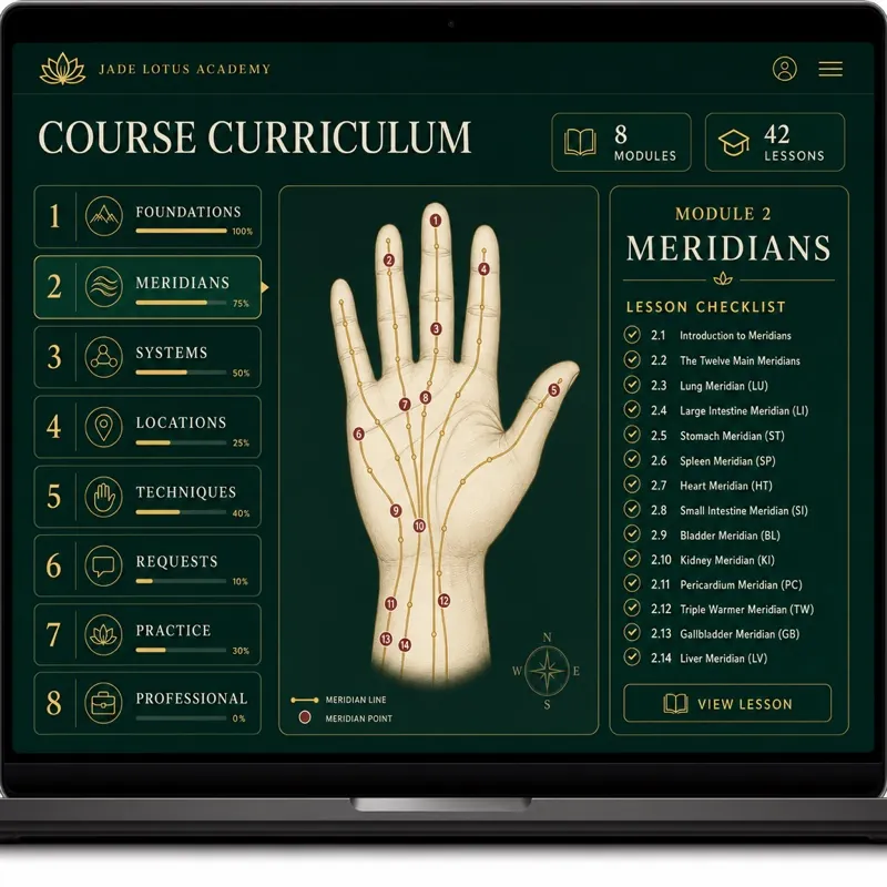 Inside the program: course dashboard with modules, lessons and point maps