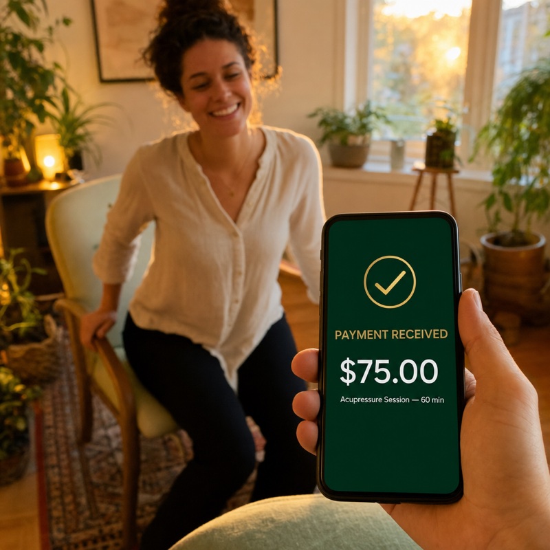 Your first paid session: payment received on the practitioner's phone